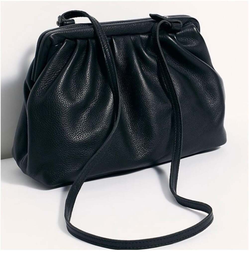 Free People Echo Clutch Ruched Leather Crossbody Bag Black